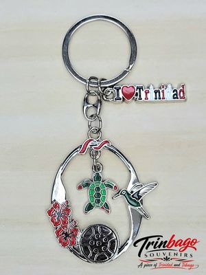 Trinidad Turtle Charm Hibiscus and Steelpan Keychain