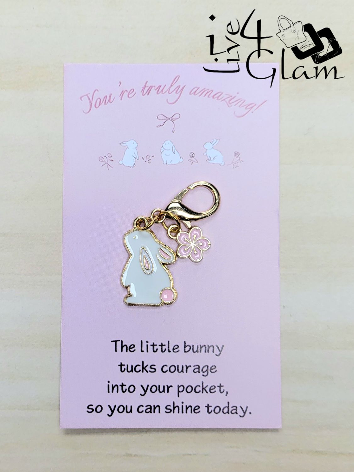 Bunny Charm Keychain with Thank You Card