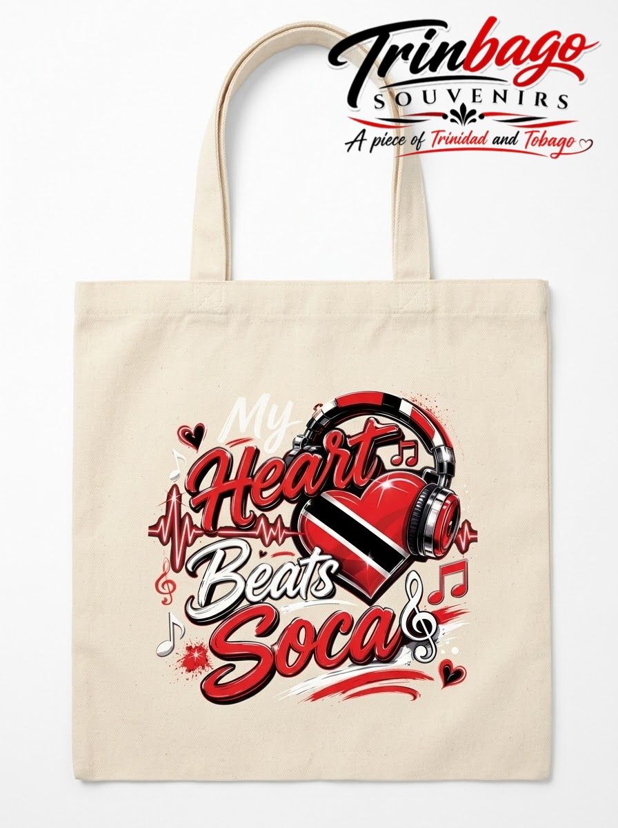 White Canvas Tote Bag Heart Beats Soca