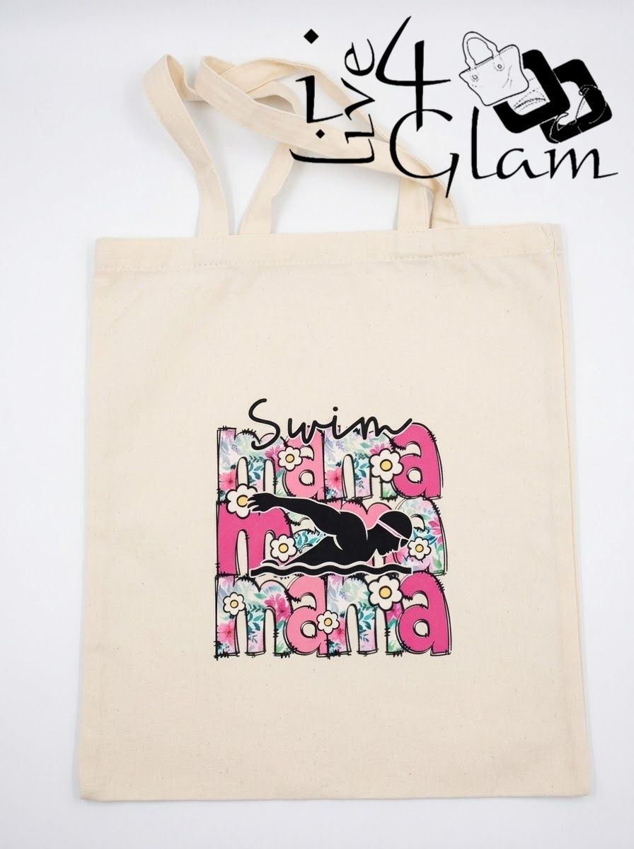 White Canvas Tote Bag Swim Mama
