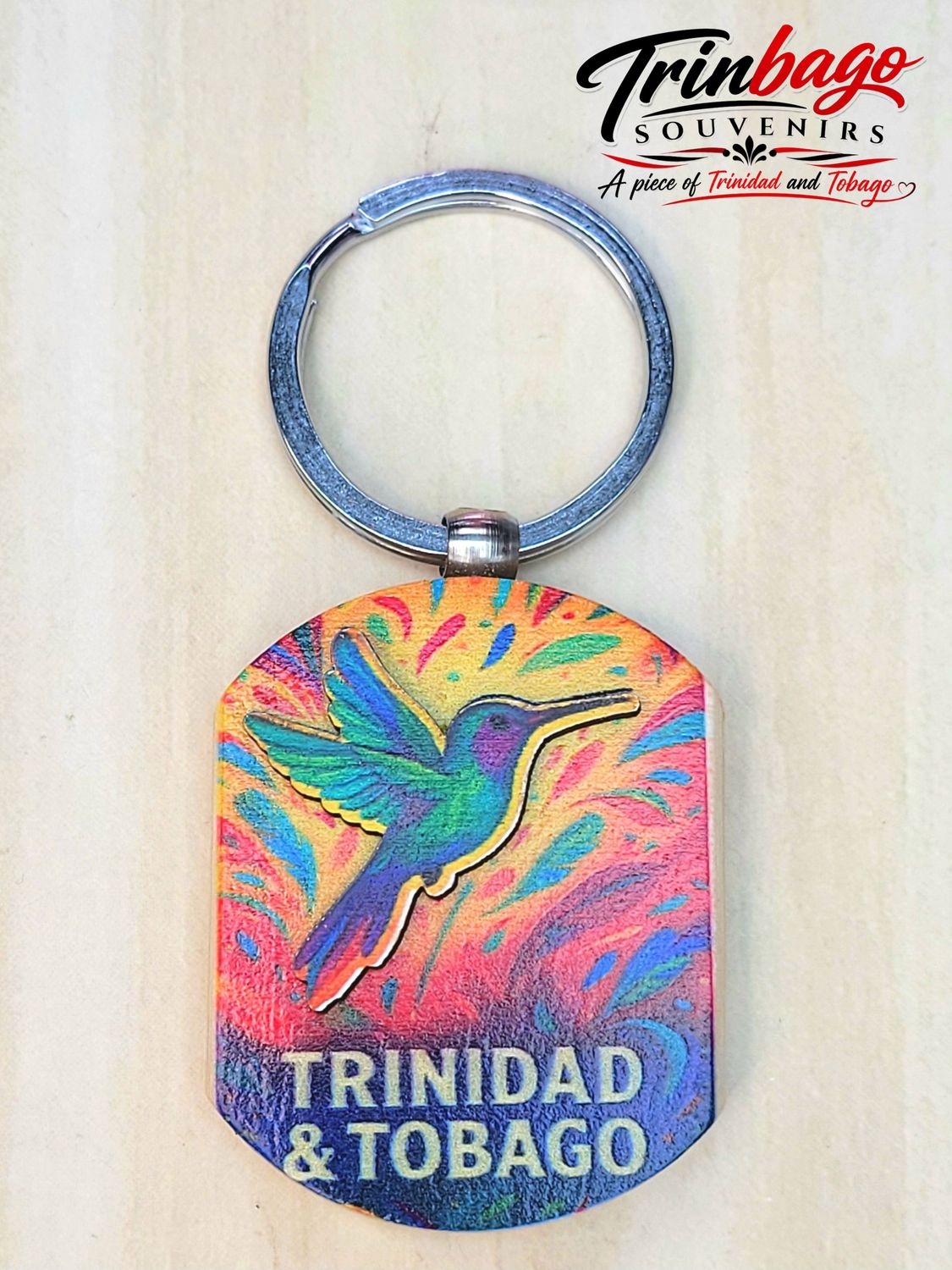 Trinidad and Tobago Hummingbird Wooden Keychain