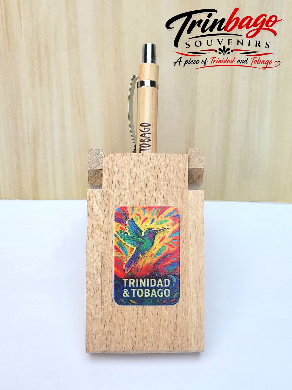 Trinidad and Tobago Hummingbird Wooden Pen Stand with Pen