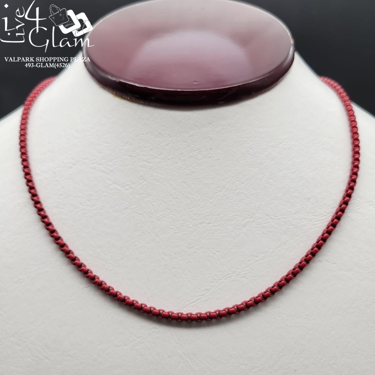 Stainless Steel Mirror Link Chain 18" 3mm Red