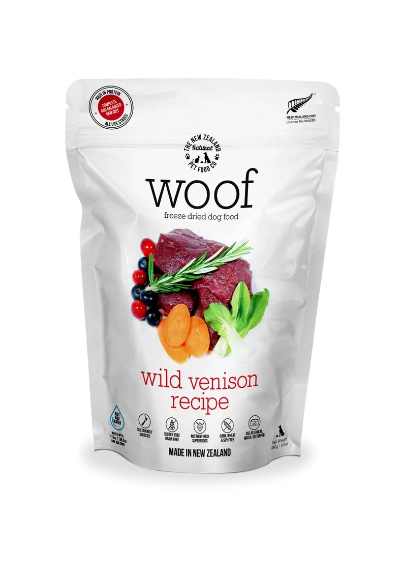 Woof Freeze Dried Dog Food, Wild Venison Recipe, 280g
