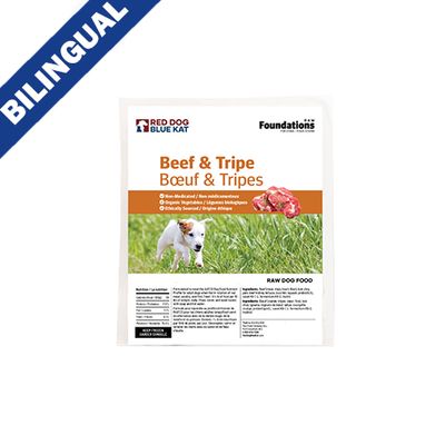 Red Dog Blue Kat Foundations Raw, Dog/Chien, Beef/Boeuf &amp; Tripe (4 x 0.25 lb)