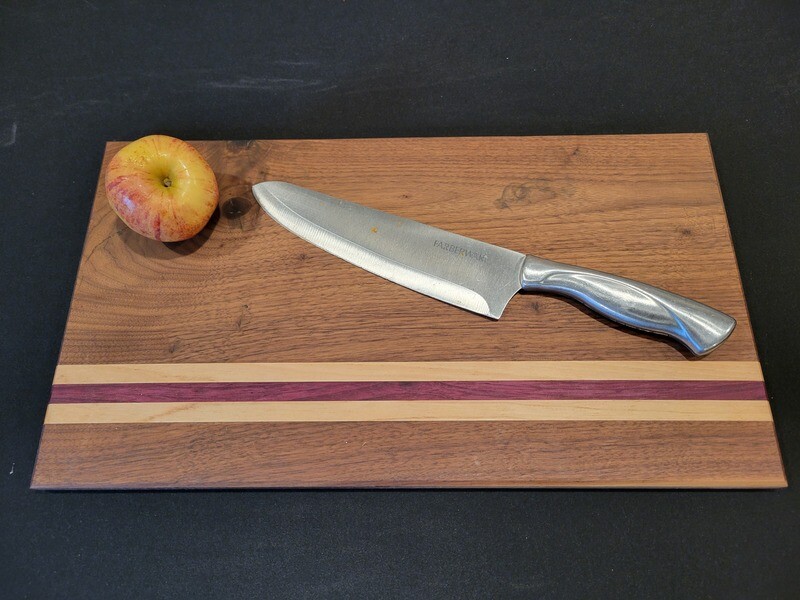 Bread Board - Black Walnut with Two Maple Highlights and one Purple Heart Highlight Strip - Free Shipping