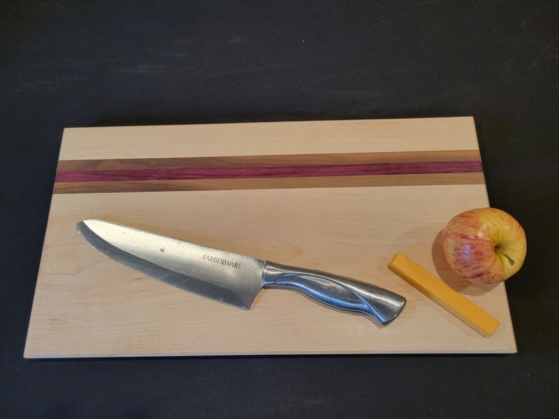 Bread Board- Maple with Black Walnut and Purple Heart Highlights - Free Shipping