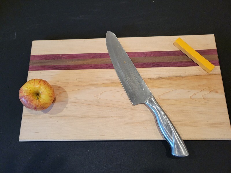 Bread Board- Maple with Two Purple Heart Highlights and One Black Walnut Highlight - Free Shipping
