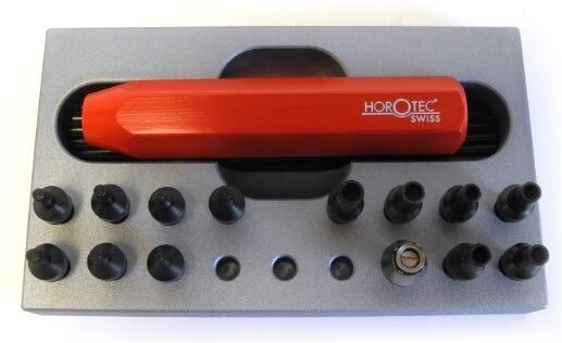 UTENSILE HOROTEC PER I PALETTI DELLE MASSE OSCILLANTI +PULSANTI E TUBI A VITE, CON PIASTRA +MANICO +15 INNESTI