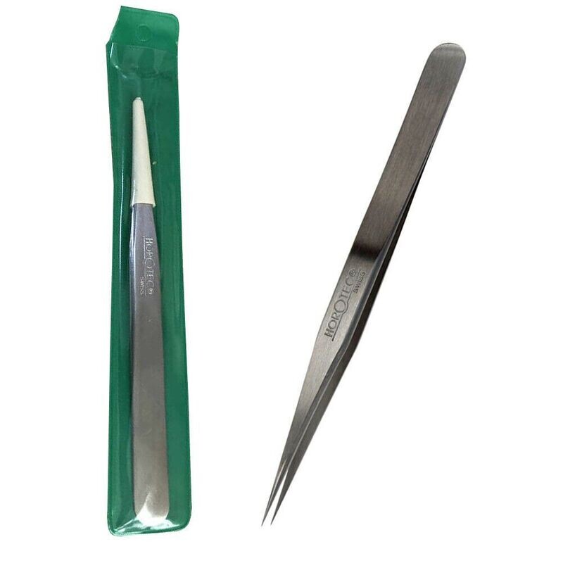 PINZETTA HOROTEC CON PUNTE FINI ARROTONDATE CON CORPO SATINATO E PUNTE LUCIDATE A SPECCHIO, N° F1 / ACCIAIO ANTIMAGNETICO 904L / L120 mm