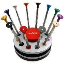 ASSORTIMENTO DI CACCIAVITI HOROTEC DA OROLOGIAIO SU ZOCCOLO GIREVOLE, 12 PEZZI + 21 PUNTE MSA01.215-x