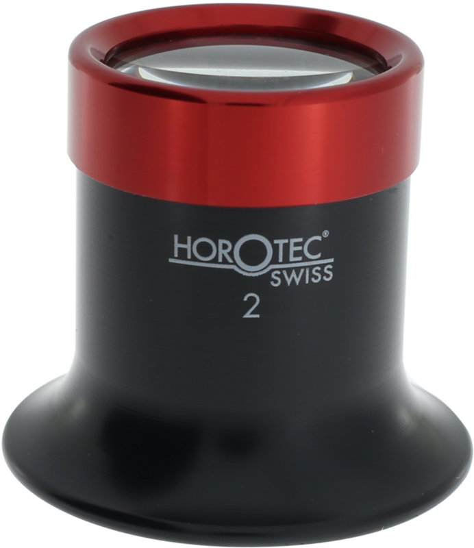 MONOCOLO HOROTEC DI PLASTICA NERA HOROTEC CON GHIERA AVVITATA IN ALLUMINIO, N° 2 = 5.0x / LENTE Ø 25 mm