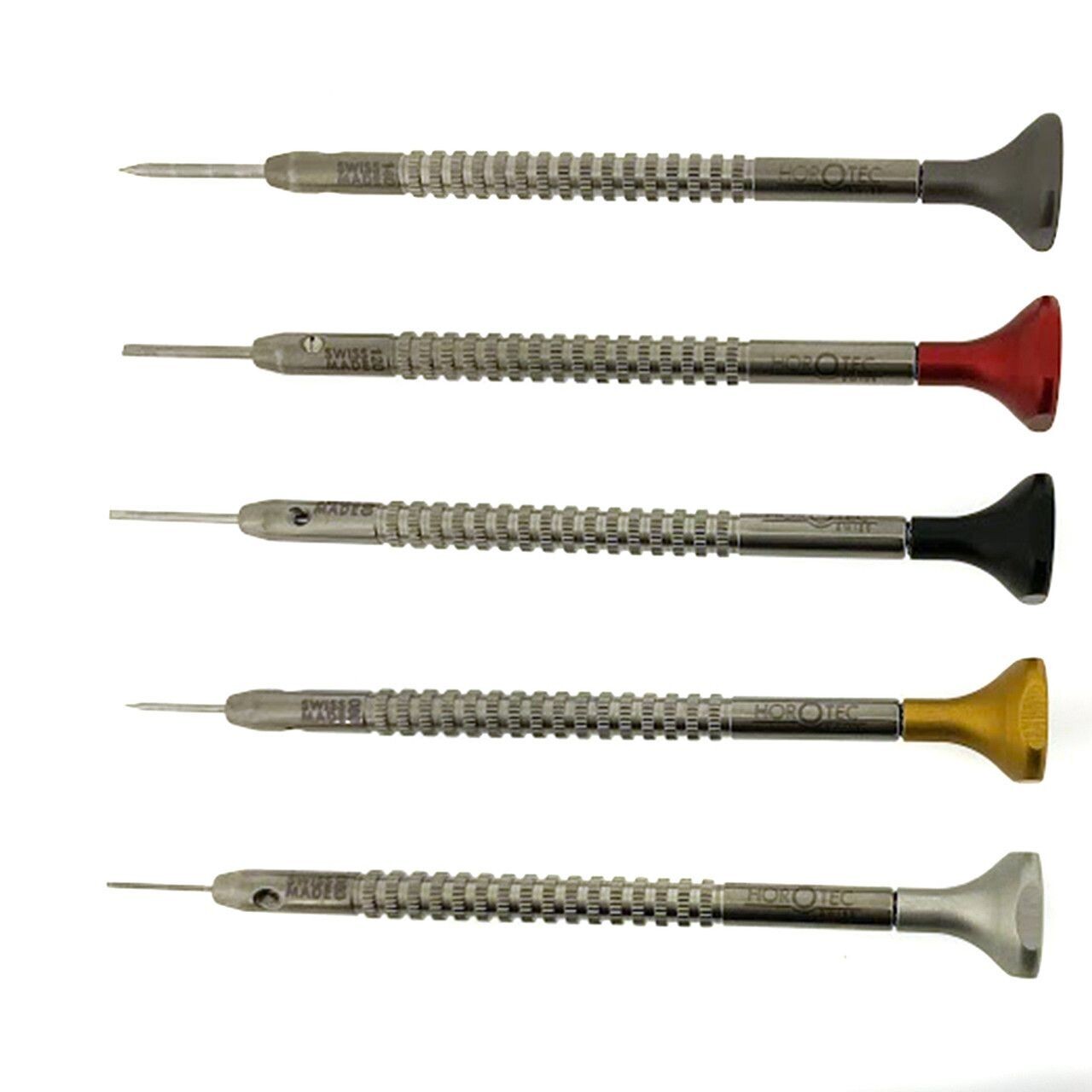 ASSORTIMENTO DI CACCIAVITI HOROTEC DA OROLOGIAIO IN TASCHINO DI PLASTICA, 5 PEZZI / Ø 0.60-0.80-1.00-1.20-1.40 mm