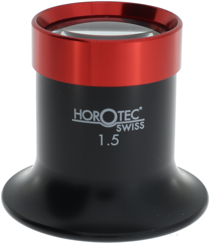 MONOCOLO HOROTEC DI PLASTICA NERA HOROTEC CON GHIERA AVVITATA IN ALLUMINIO, N° 1.5 = 6.5x / LENTE Ø 25 mm