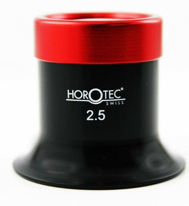 MONOCOLO DI PLASTICA NERA HOROTEC CON GHIERA AVVITATA IN ALLUMINIO, N° 2.5 = 4.0x / LENTE Ø 25 mm