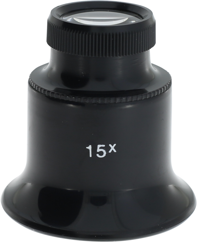 MONOCOLO HOROTEC DI CONTROLLO CON AMPLO CAMPO VISIVO IN PLASTICA NERA CON GHIERA AVVITATA, 15x / 2 LENTES Ø 16/23.5 mm