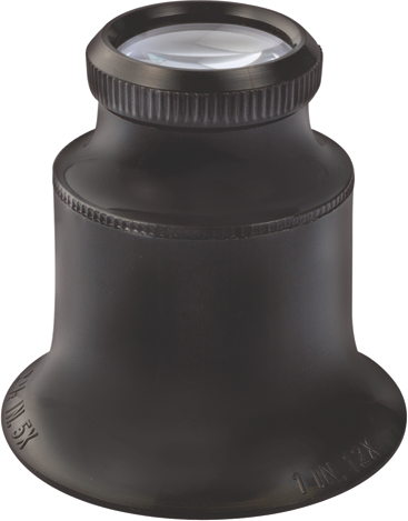 MONOCOLO HOROTEC DI CONTROLLO CON AMPLO CAMPO VISIVO IN PLASTICA NERA CON GHIERA AVVITATA, 12x / 2 LENTES Ø 16/23.5 mm