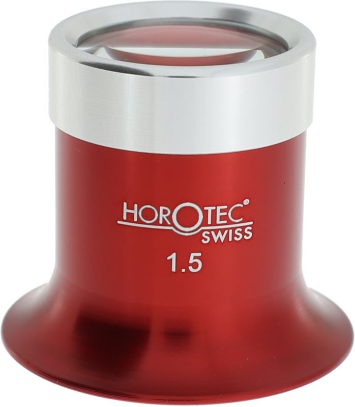 MONOCOLO IN ALLUMINIO HOROTEC ROSSO ANODIZZATO CON GHIERA AVVITATA, N° 1.5 = 6.5x / LENTE Ø 25 mm