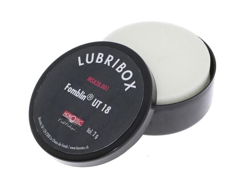 LUBRIBOX CON 2 CUSCINI IN SCHIUMA E GRASSO FOMBLIN UT18, 2 g / Ø 60 mm