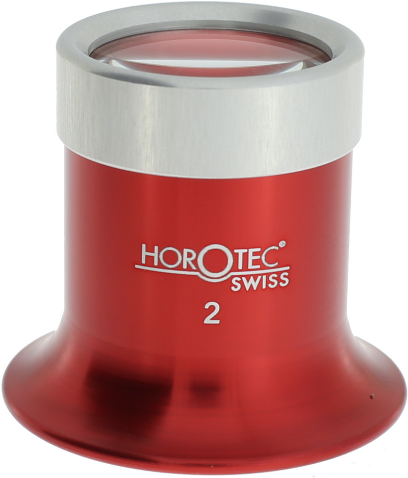 MONOCOLO IN ALLUMINIO HOROTEC ROSSO ANODIZZATO CON GHIERA AVVITATA, N° 2 = 5.0x / LENTE Ø 25 mm