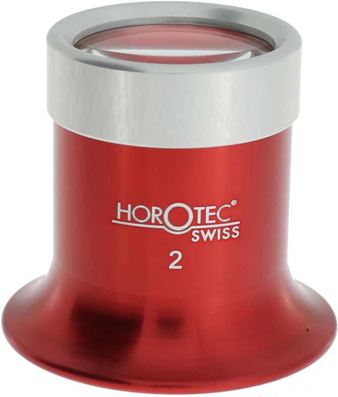 MONOCOLO IN ALLUMINIO HOROTEC ROSSO ANODIZZATO CON GHIERA AVVITATA, N° 2 = 5.0x / LENTE Ø 25 mm