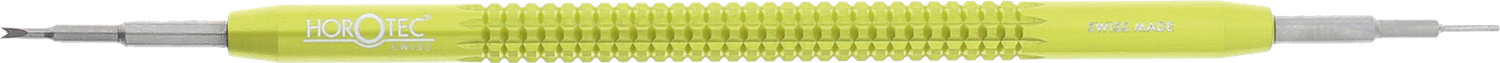 UTENSILE PER PIAZZARE E TOGLIERE LE ANSE- MANICO ALLUMINIO ANODIZZATO - COLORE GIALLO - DIAM.6MM X L.100MM - PUNTA DIAM. 0.8MM - LARGHEZZA FORCHETTA 1.20 MM