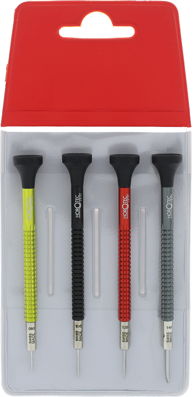 SET DI CACCIAVITI DA OROLOGIAIO MSA01.020-x IN TASCHINO DI PLASTICA, 4 PEZZI, Ø 0.80-1.00-1.20-1.40 MM SET DI CACCIAVITI DA OROLOGIAIO MSA01.020-x IN TASCHINO DI PLASTICA, 4 PEZZI, Ø 0.80-1.00-1.20-1.40 MM