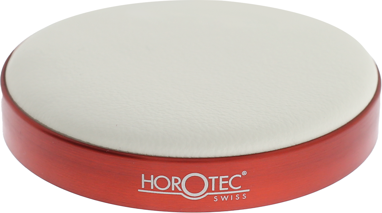 CUSCINO PER INCASSATURA HOROTEC CON GHIERA IN ALLUMINIO ANODIZZATO ROSSO SATINATO E PELLE BIANCA Ø 75 MM CUSCINO PER INCASSATURA HOROTEC CON GHIERA IN ALLUMINIO ANODIZZATO ROSSO SATINATO E PELLE BIANCA Ø 75 MM