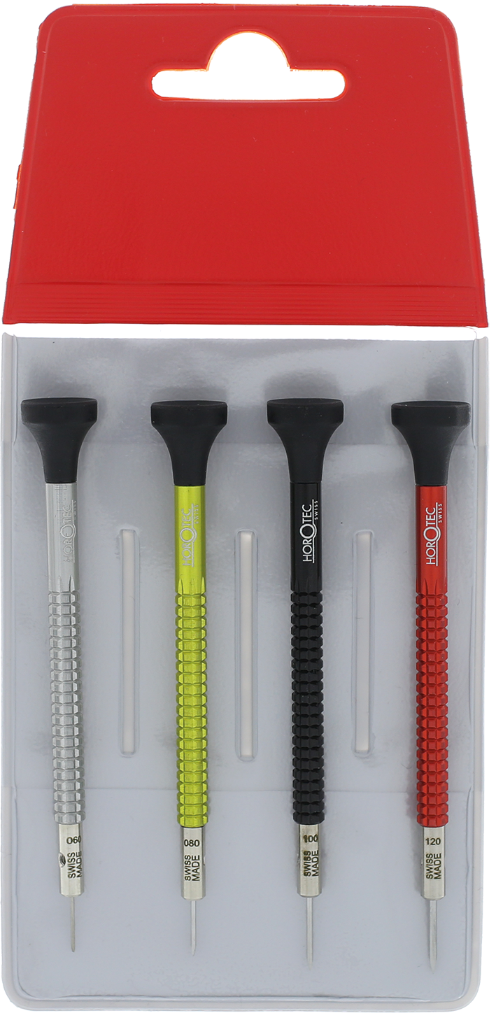 ASSORTIMENTO DI CACCIAVITI DA OROLOGIAIO MSA01.020-x IN TASCHINO DI PLASTICA, 4 PEZZI (Ø 0.60-0.80-1.00-1.20MM) ASSORTIMENTO DI CACCIAVITI DA OROLOGIAIO MSA01.020-x IN TASCHINO DI PLASTICA, 4 PEZZI (Ø 0.60-0.80-1.00-1.20MM)