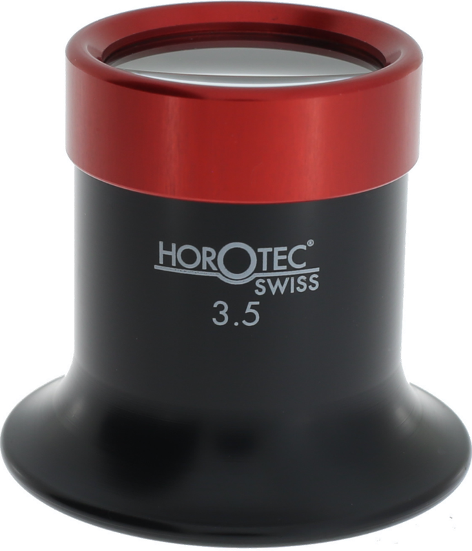 MONOCOLO DI PLASTICA NERA HOROTEC CON GHIERA AVVITATA IN ALLUMINIO, N° 3.5 = 3.0x / LENTE Ø 25 mm