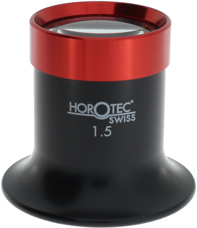 MONOCOLO HOROTEC DI PLASTICA NERA HOROTEC CON GHIERA AVVITATA IN ALLUMINIO, N° 1.5 = 6.5x / LENTE Ø 25 mm