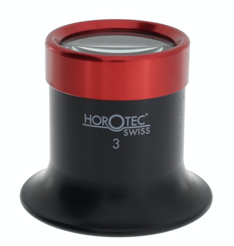 MONOCOLO DI PLASTICA NERA HOROTEC CON GHIERA AVVITATA IN ALLUMINIO, N° 3 = 3.5x / LENTE Ø 25 mm