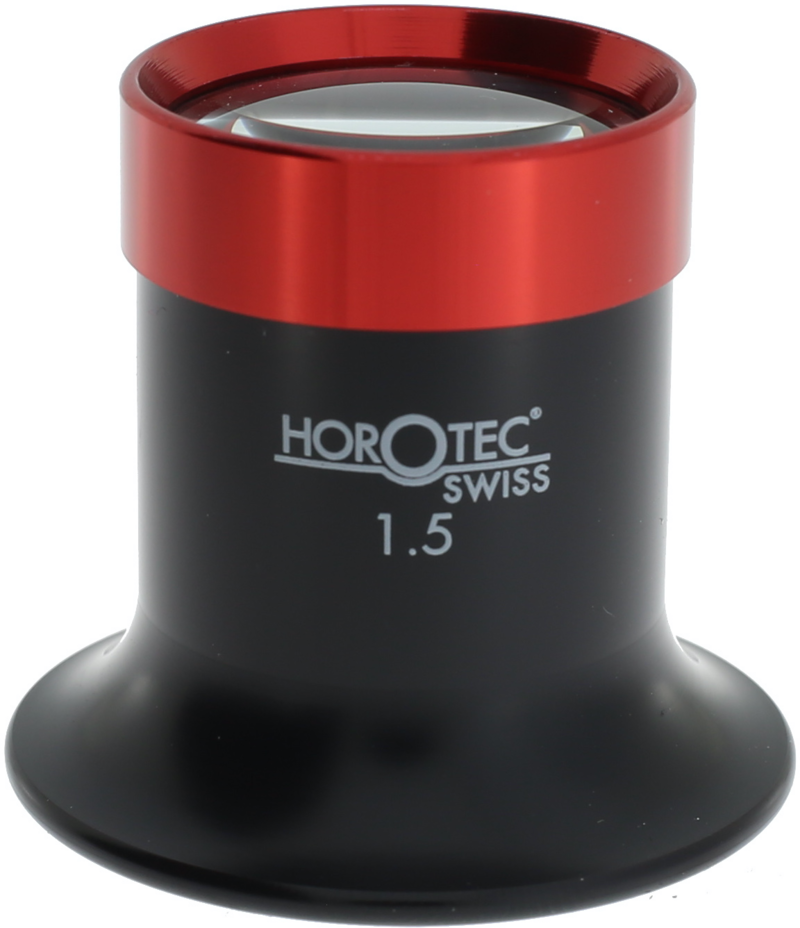 MONOCOLO HOROTEC DI PLASTICA NERA HOROTEC CON GHIERA AVVITATA IN ALLUMINIO, N° 1.5 = 6.5x / LENTE Ø 25 mm