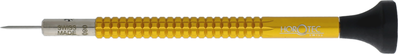 CACCIAVITE DA OROLOGIAIO CON MANICO IN ALLUMINIO ANODIZZATO GIALLO E TESTINA IN DELRIN NERO, Ø 0.80 mm