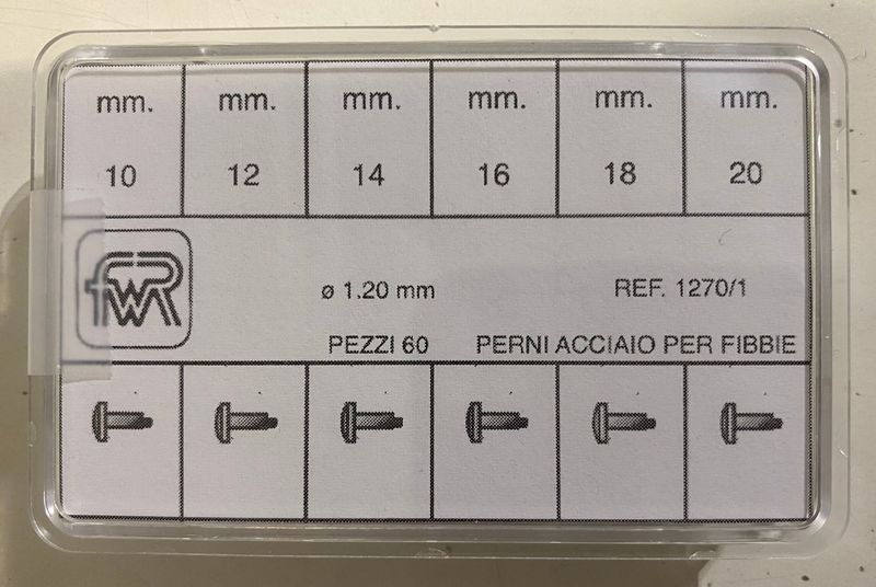 ASS. 60 PERNI ACCIAIO PER FIBBIE DIAM. 1.2MM ASS. 60 PERNI ACCIAIO PER FIBBIE DIAM. 1.2MM
