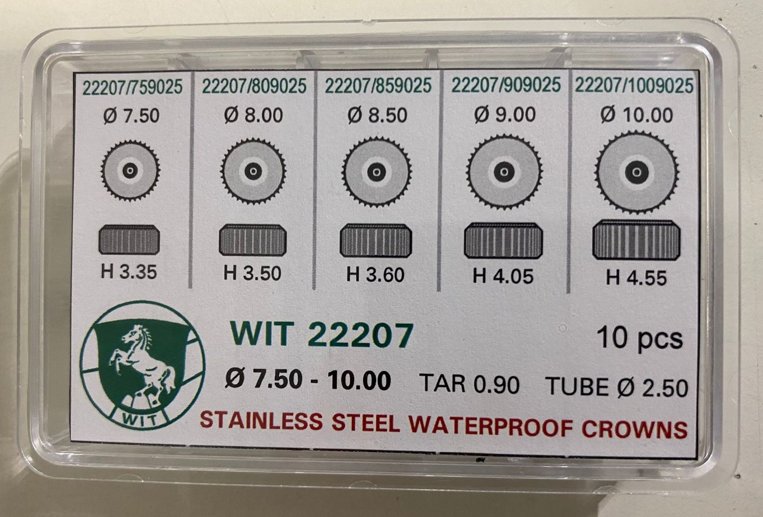 ASS. 12 CORONE WITSCHI IMPERMEABILI ACCIAIO TUBO 2.5