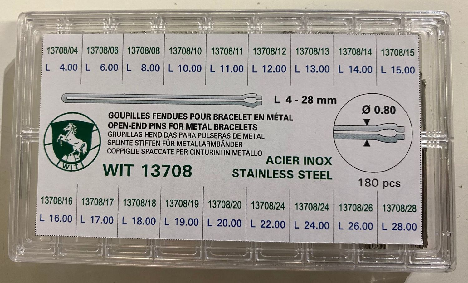 ASSORTIMENTO 180 COPPIGLIE APERTE DIAMETRO 0,80 MM. ASSORTIMENTO 180 COPPIGLIE APERTE DIAMETRO 0,80 MM.