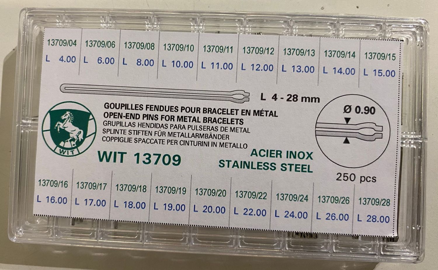 ASSORTIMENTO 250 COPPIGLIE APERTE DIAMETRO 0,90 MM.