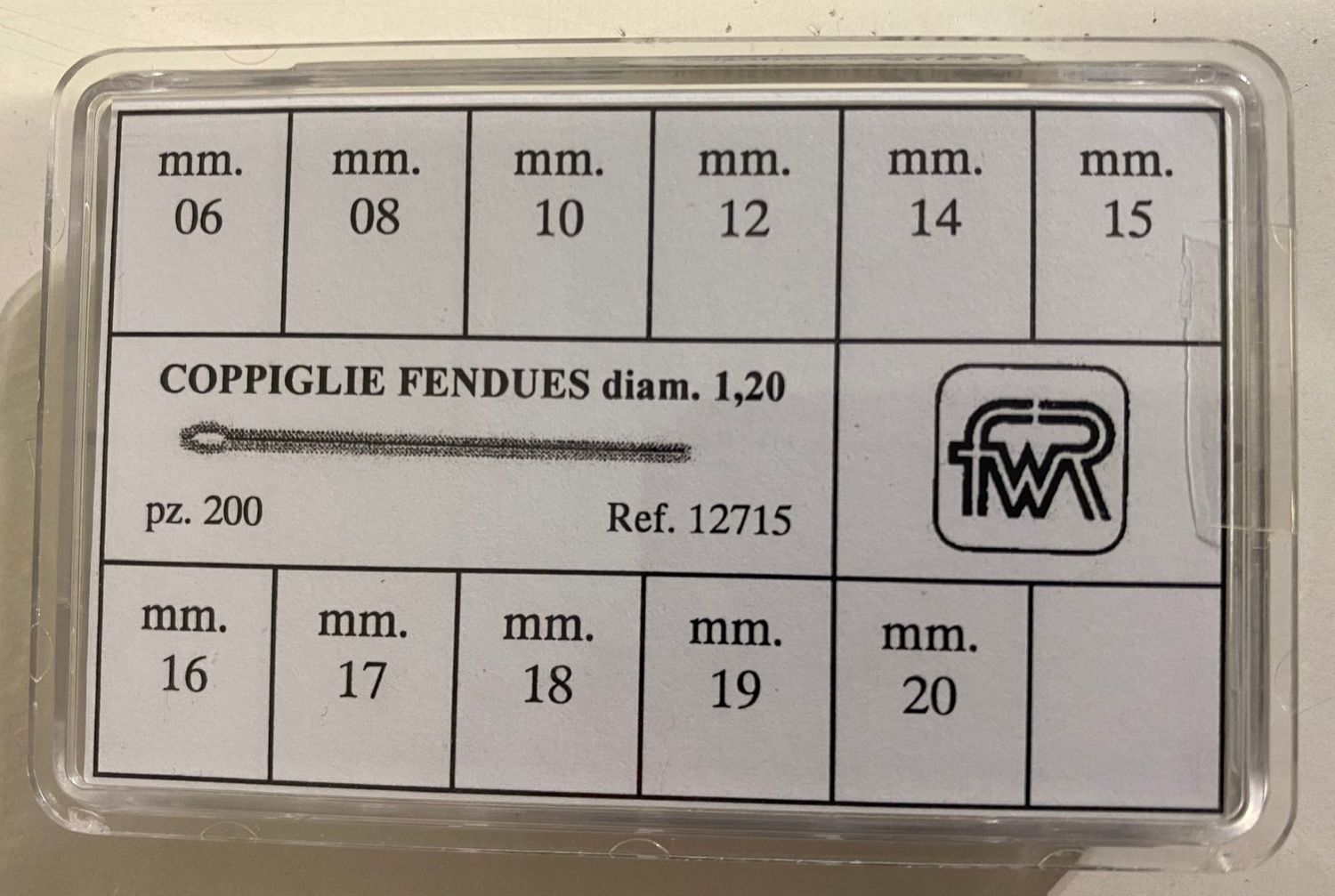 ASSORTIMENTO 200 COPPIGLIE  DIAMETRO 1.20 PZ 200