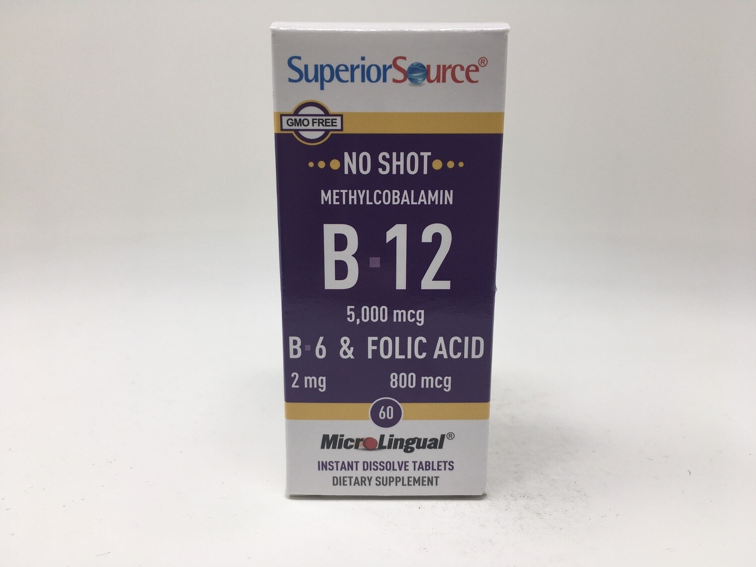 No Shot B-12 Methylcobalamin 5000 mcg B6 Folic 60 Tab (SS#90760)(Superior Source)NB