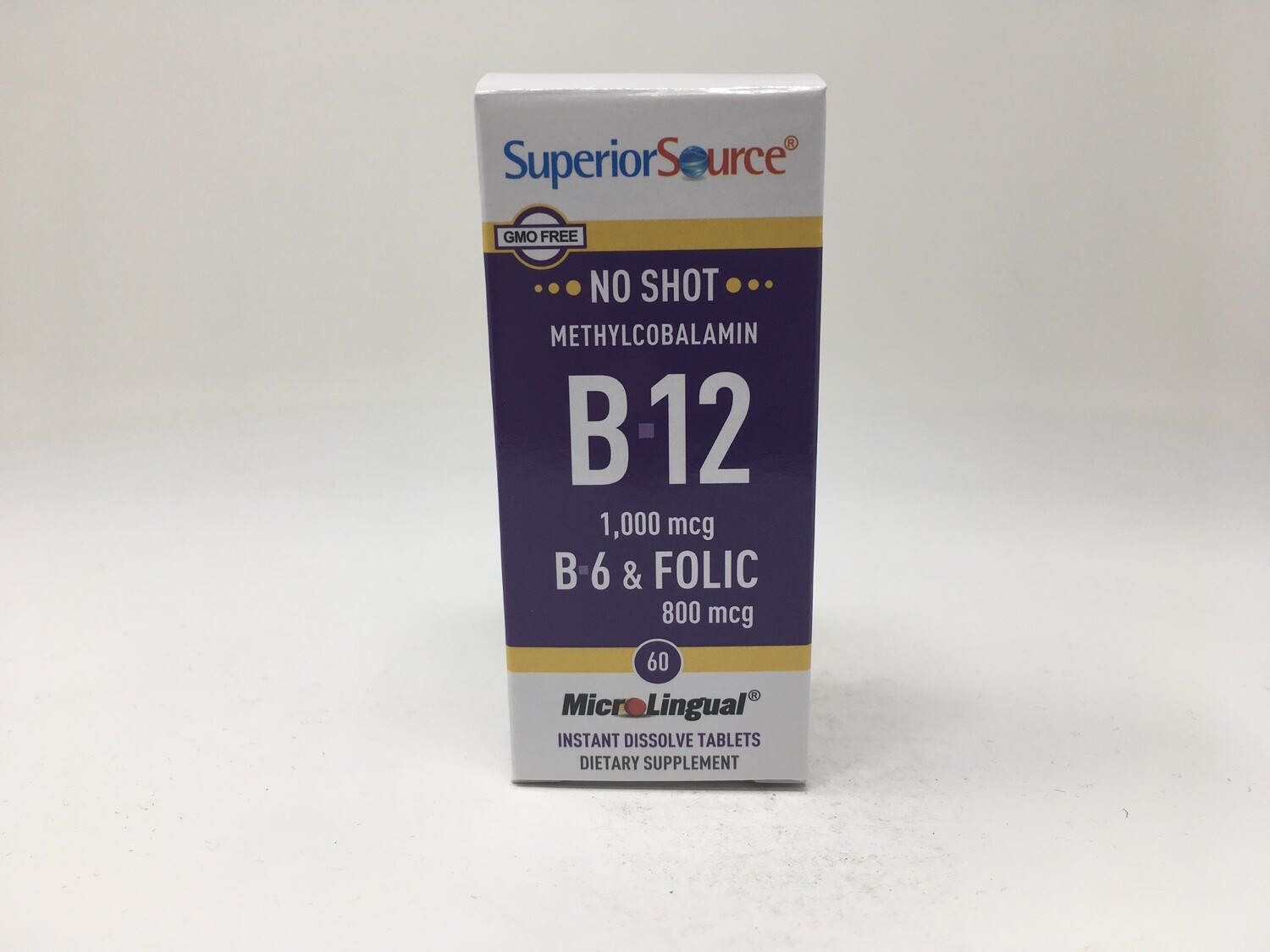 No Shot B-12 Methylcobalamin 1000 mcg B-6 Folic 60 Tabs (SS#90700) (Superior Source)NB