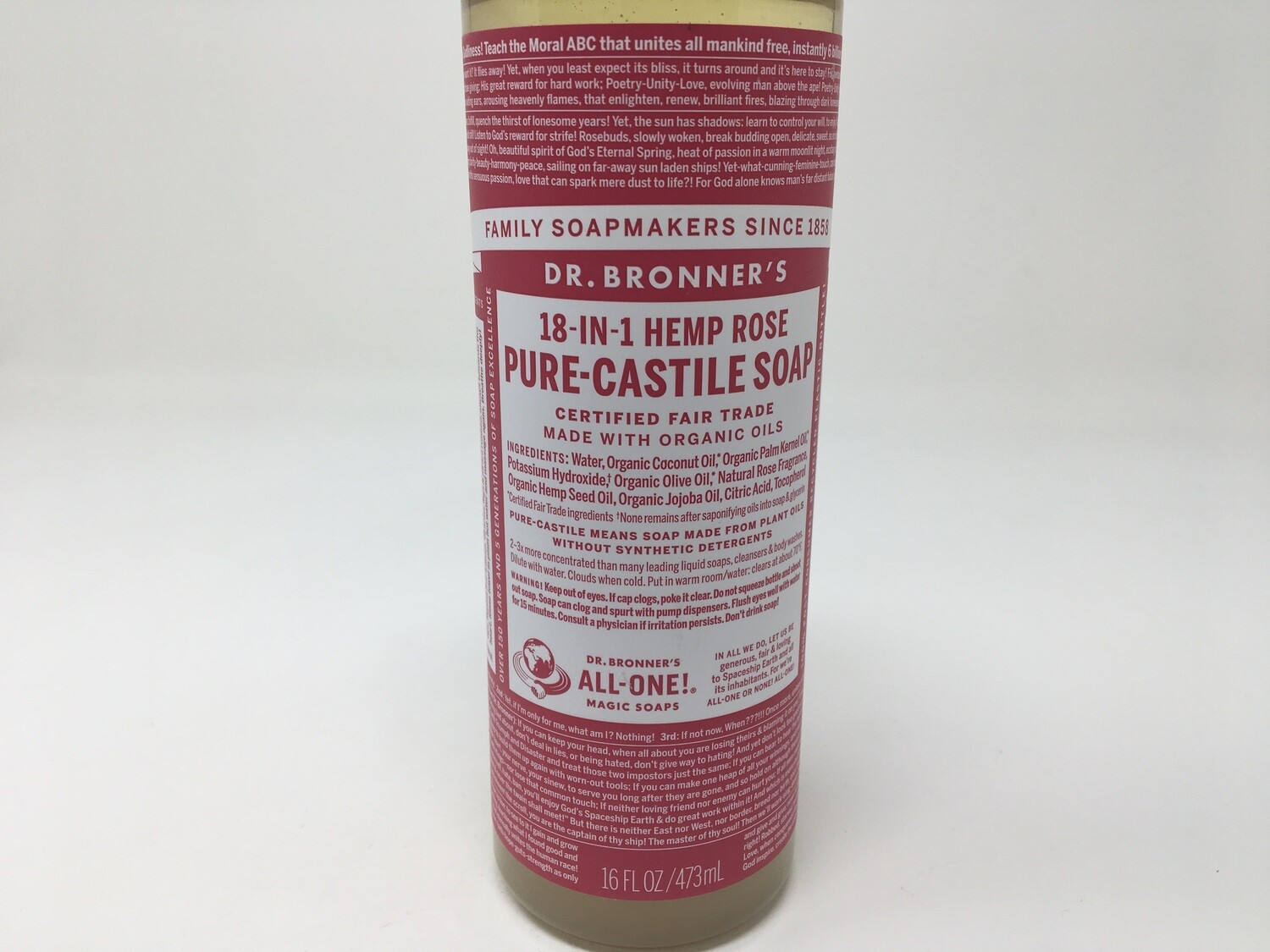 Pure Castile Soap 18-in-1 Rose 16oz(Dr Bronners)