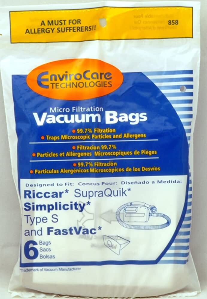 *Bags* Riccar / Simplicty Canister S Bags 6 Pack Generic