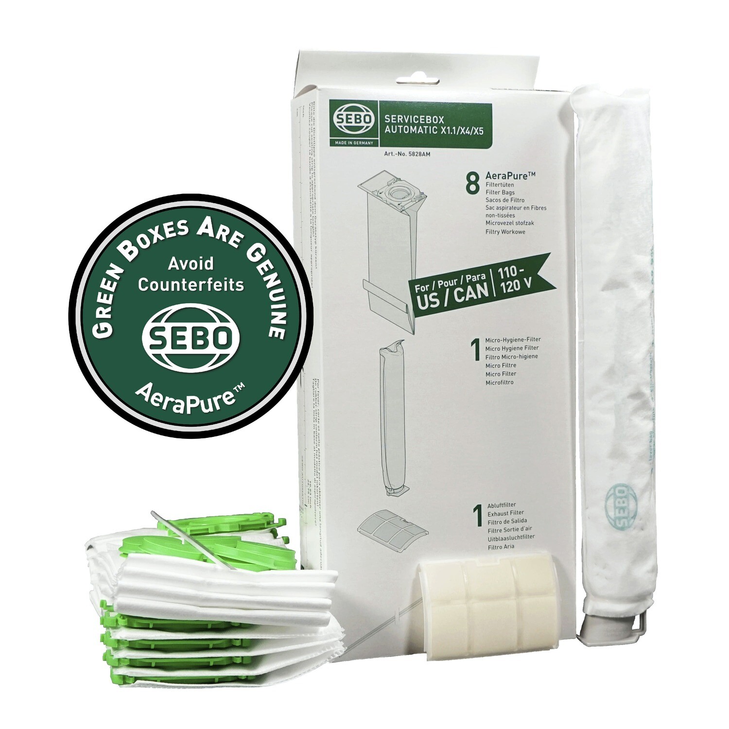SEBO Automatic X1.1/X4/X5 ServiceBox (8 Bags, 2 Filters, 1 Sealing Strip)