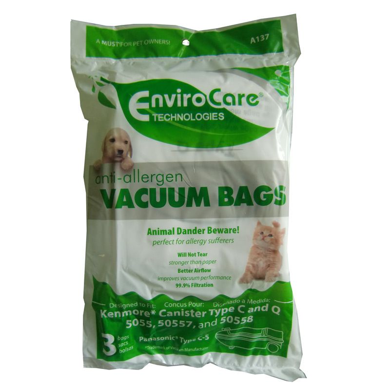 Kenmore/Panasonic Canister Type C, C-5, & Q Allergen Bags (3 pack) - Also fits 5055 - 50557 - 50558