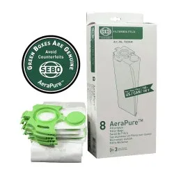 SEBO Filter Bag Box FELIX and DART (9-piece carton), 8 bags with caps