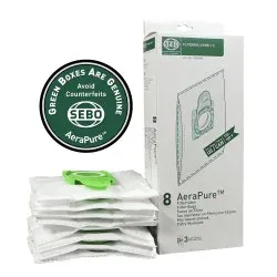 SEBO Filter Bag Box E (9-piece carton), 8 bags with caps