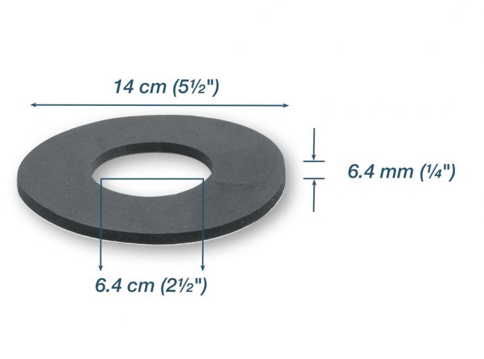 Motor gasket - 5.5 in (14 cm) outside diameter - 2.5 in (6.4 cm) inside diameter - 1/4 in (6.4 mm) thick Motor gasket - 5.5 in (14 cm) outside diameter - 2.5 in (6.4 cm) inside diameter - 1/4 in (6.4 mm) thick