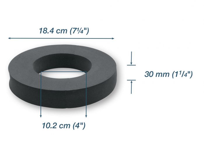 Motor gasket - 7.25 in (18.4 cm) outside diameter - 3.5 in (8.9 cm) inside diameter - 1.25 in (3.17 cm) thick Motor gasket - 7.25 in (18.4 cm) outside diameter - 3.5 in (8.9 cm) inside diameter - 1.25 in (3.17 cm) thick