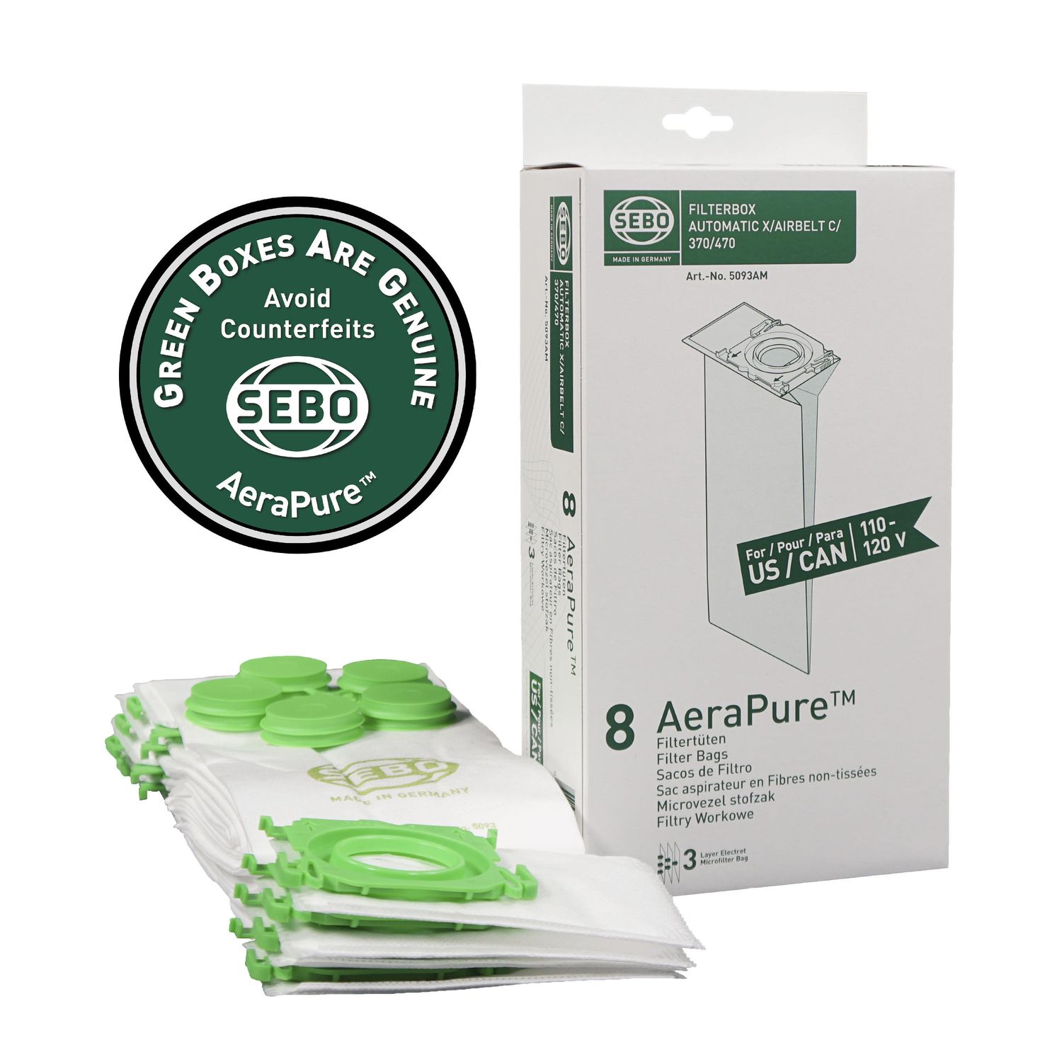 SEBO Filter Bag Box X, G ,C ,300/350, & 370 (8 Bags)